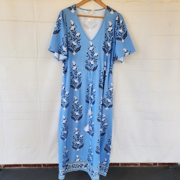 Spartina 449 Floral Blue Maxi Dress Size L - Picture 5 of 15